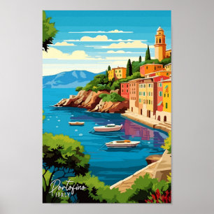 Portofino Italië Art Vintage Travel Illustration Poster