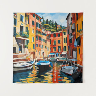 Portofino Italië Kleurrijke moderne kunst boten Wandkleed