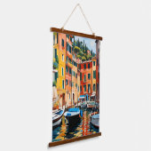 Portofino Italië Mediterraan Waterschap Boten Hangend Wandkleed (Gebogen)