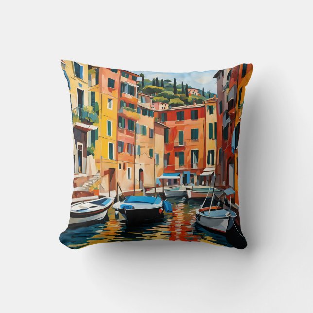 Portofino Italië Mediterraan Waterschap Boten Kussen (Voorkant)