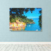 Portofino, Italië, olieverfschilderij Canvas Afdruk (Insitu (Houten vloer))