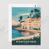 Portofino Italië Reis Waterverf Briefkaart (Voorkant / Achterkant)