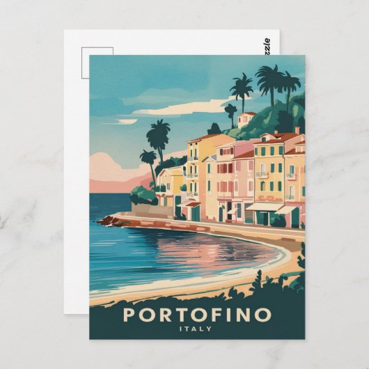 Portofino Italië Reis Waterverf Briefkaart (Voorkant / Achterkant)