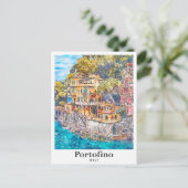 Portofino Italië Reizen Waterverf Hand getekend Briefkaart (Staand voorkant)