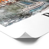 Portofino Italië Reizen Waterverf Hand getekend Poster (Hoek)