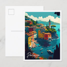 Portofino Italië vintage reisillustratie Briefkaart