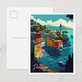 Portofino Italië vintage reisillustratie Briefkaart (Voorkant / Achterkant)