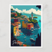 Portofino Italië vintage reisillustratie Briefkaart (Voorkant)