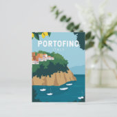Portofino Italy Retro Travel Art  Briefkaart (Staand voorkant)