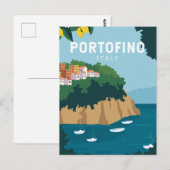 Portofino Italy Retro Travel Art  Briefkaart (Voorkant / Achterkant)