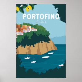 Portofino Italy Retro Travel Art  Poster