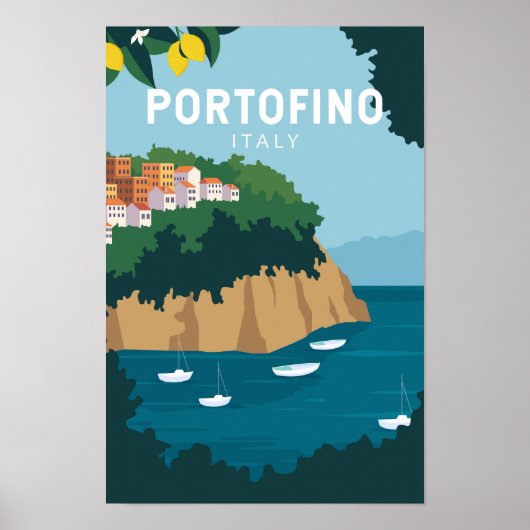 Portofino Italy Retro Travel Art  Poster (Voorkant)