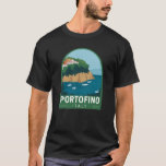 Portofino Italy Retro Travel Art T-shirt<br><div class="desc">Portofino-vectorkunstontwerp. Portofino is een vissersdorp aan de Italiaanse kust van Riviera, ten zuidoosten van Genua.</div>