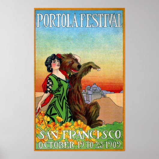 Portola Festival Lady met Beer Poster (Voorkant)