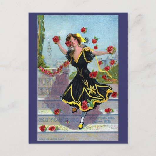 Portola Festival Lady met Rozen 1909 Briefkaart (Voorkant)