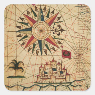 Portolan Chart   Kaart van Caïro, Egypte Vierkante Sticker