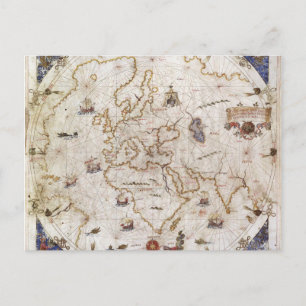 Portolan Grafiek van de wereld   1519 Briefkaart