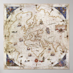 Portolan Grafiek van de wereld 1519 Poster