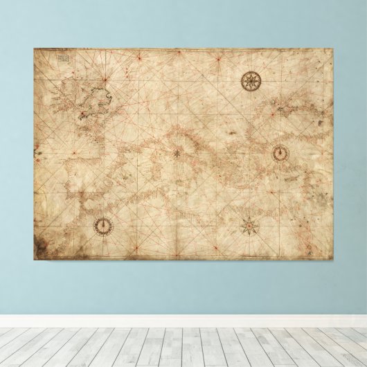 Portolan-kaart rond 1500 canvas afdruk (Insitu (Houten vloer))