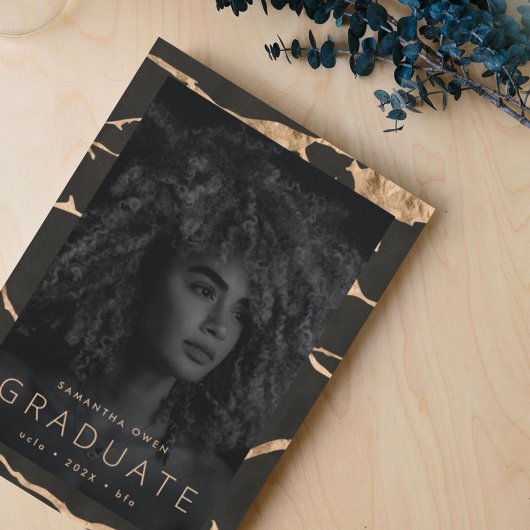 Portoro Black marmer modern gouden folie Afstudeer Aankondiging