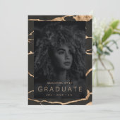 Portoro Black marmer modern gouden folie Afstudeer Aankondiging (Staand voorkant)