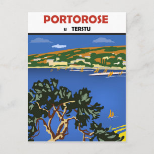Portorose, uitzicht op Adriatisch zee, vintage-rei Briefkaart