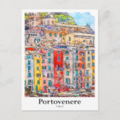 Portovenere Italië Reizen Waterverf Hand getekend Briefkaart (Voorkant)