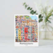 Portovenere Italië Reizen Waterverf Hand getekend Briefkaart (Staand voorkant)
