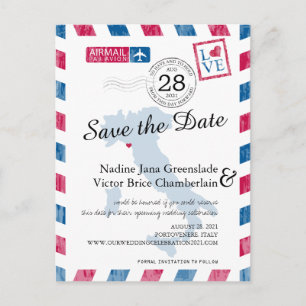 Portovenere Italy Red Blue Airmail Save the Date Aankondigingskaart