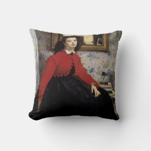 Portrait de Jeune Femme en Veste Rouge Kussen
