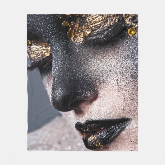 Portrait Gold Black Artistic Makeup Luxury Beauty Fleece Deken (Voorkant)