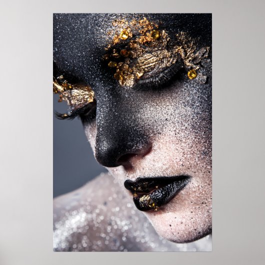 Portrait Gold Black Artistic Makeup Luxury Beauty Poster (Voorkant)