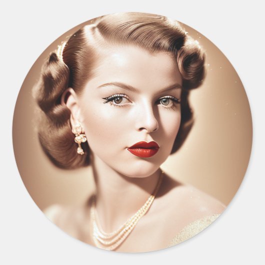 Portrait of a beautiful classic pinup 1950 ronde sticker (Voorkant)