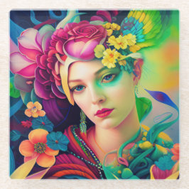 Portrait of a Woman Adorned with Flowers Glazen Onderzetter