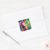 Portrait of a Woman Adorned with Flowers Vierkante Sticker (Envelop)