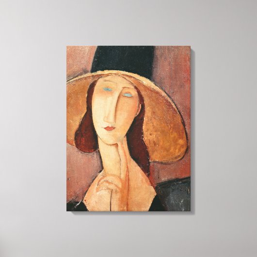 Portrait of Jeanne Hebuterne in a large hat Canvas Afdruk (Voorkant)