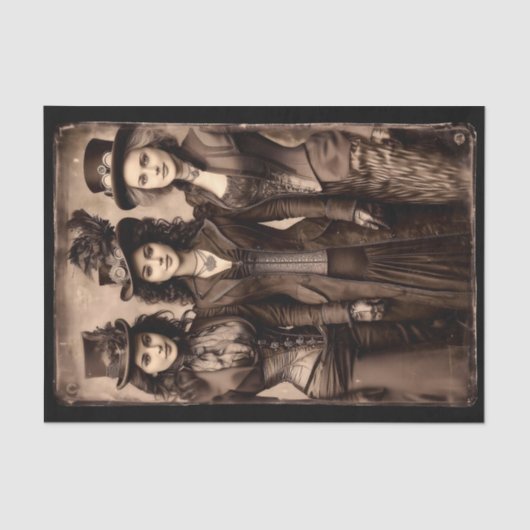 Portrait of Three Steampunk Women DX6L Decoupage Tissuepapier (Voorkant)