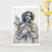 Portrait (Study), Alphonse Mucha Kaart (Gele Bloem)