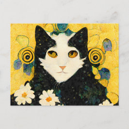 Porträt einer Katze mit Blüten. Jugendstil. Briefkaart
