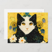 Porträt einer Katze mit Blüten. Jugendstil. Briefkaart (Voorkant / Achterkant)