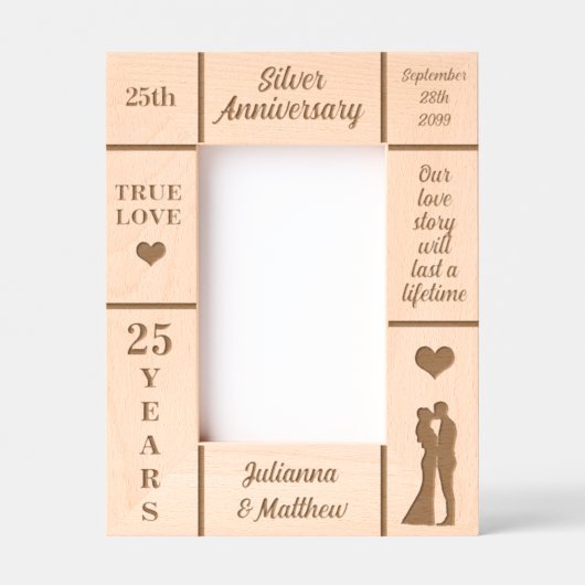 Portret 4x6 zilveren 25e bruiloft Jubileum Gegraveerde Lijstjes (Voorkant)
