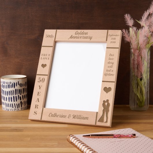 Portret 8x10 Golden 50ste bruiloft Jubileum Gegraveerde Lijstjes (Links)