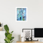 Portret Abstracte groene Woman Blue Grey-schilderi Poster (Thuiskantoor)