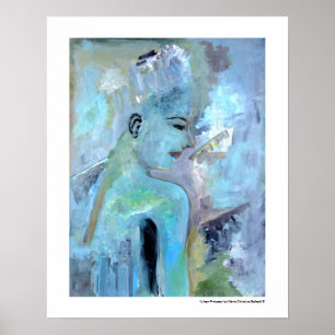 Portret Abstracte groene Woman Blue Grey-schilderi Poster