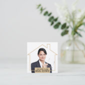 Portret afbeelding huisvormig lijst vierkante visitekaartje (Staand voorkant)