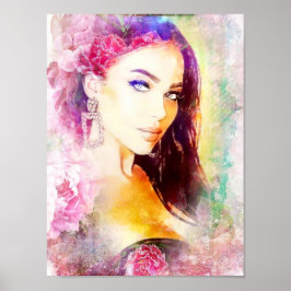Portret aquarelle femur fleur poster