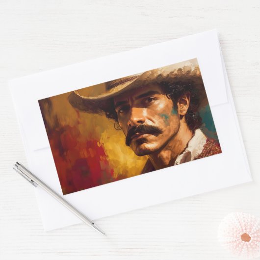 Portret art mexican pet mode man vet rechthoekige sticker (Envelop)