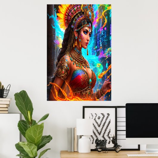 Portret: Aztec Goddess Chalchiuhtlicue | AI Art. Poster (Thuiskantoor)