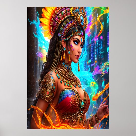 Portret: Aztec Goddess Chalchiuhtlicue | AI Art. Poster (Voorkant)