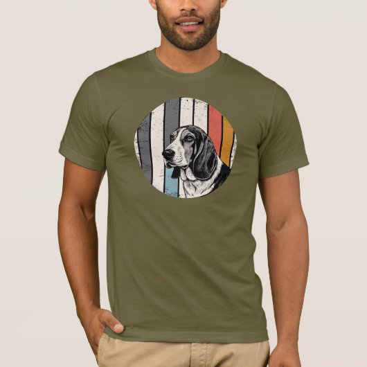 Portret Basset Hound hond Sketch met Retro Stripes T-shirt (Voorkant)